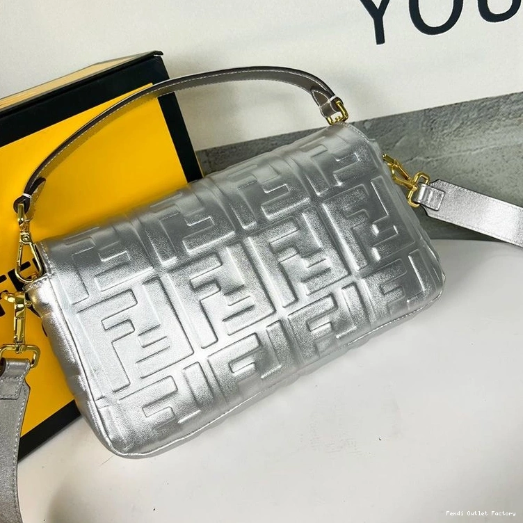 Cheap HOT Baguette Motif In Silver FF Medium Fendi Bag Nappa Leather 0724